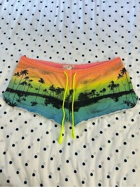 Y2K Ocean Pacific rainbow palm tree booty shorts